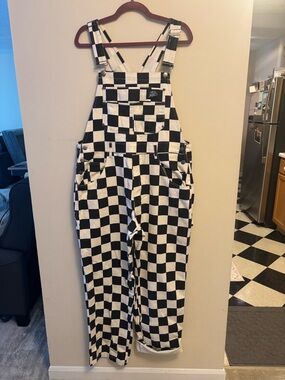 Hell Babes Checkerboard Black and White Overalls NWOT